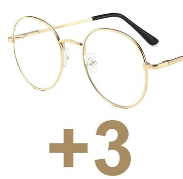 OKULARY metal KOREKCYJNE PLUSY +3 złote