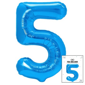 BALON FOLIOWY CYFRĄ CYFERKA 5 NIEBIESKA NA IMPREZE URODZINOWĄ 40cm