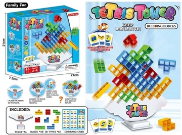 UKŁADANKA TETRIS TOWER WIEŻA PUZZLE KLOCKI GRA PREZENT HIT TIK TOKA 16 EL.