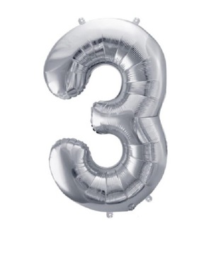 CYFRA BALON 3 TRZY SREBRNY FOLIOWY W KSZTAŁCIE CYFRY DUŻY 100CM URODZINY
