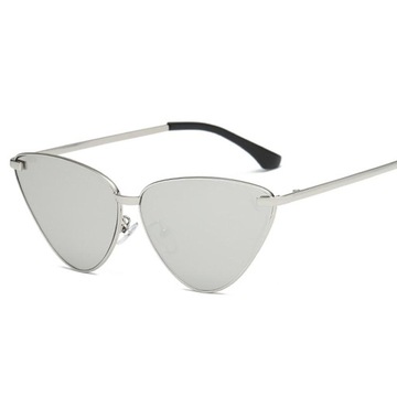 Damskie dziewczęce lustrzane klasyczne okulary przeciwsłoneczne Cat Eye srebrna ramka ze srebrnymi soczewkami