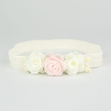 Повязка на крещение цвета экрю, годик, новогодние цветы.