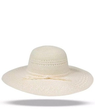 Modny duży damski kapelusz szerokie rondo ażur (Ecru)