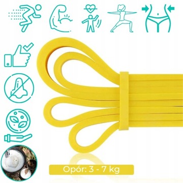 РЕЗИНОВАЯ ЛЕНТА ДЛЯ РАСТЯЖКИ И РАЗМИНКИ, ЖЕЛТАЯ, СОПРОТИВЛЕНИЕ 3-7 КГ POWER BAND