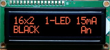 ART New LCD 2x16 An-A/KK AMBER NEGATIVE Blackline