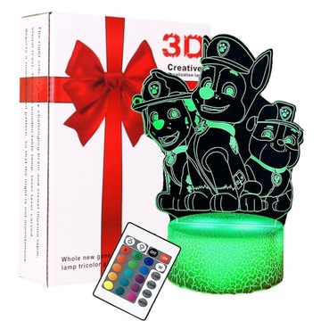 LAMPKA NOCNA EKIPA PSI PATROL 3D LED DLA DZIECI KOLORY RGB + PILOT
