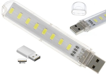 Lampka USB 5V 8 x LED SMD USB do PowerBank Zimny