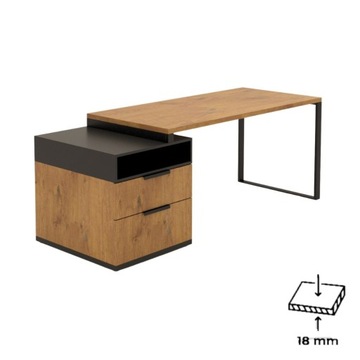 Biurko, Biurko Loft z Kontenerkiem, Biurko Komputerowe, Blat Dąb - 18 mm