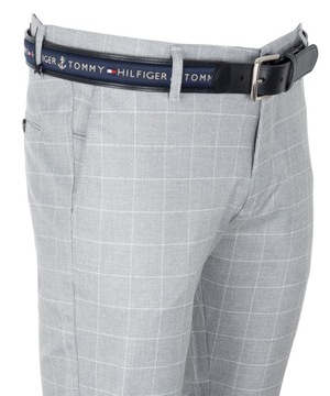 SPODNIE MATERIAŁOWE PROSTE SZARE W KRATĘ W42 106cm VIADI POLO