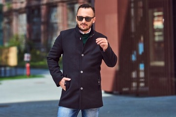 Męski płaszcz kurtka zimowa czarny wełna K116 3XL