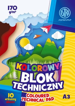 Blok techniczny kolorowy A3 ASTRA 10 arkuszy 170g