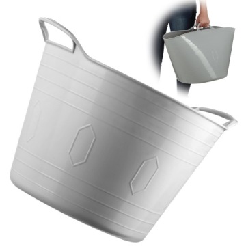 KOSZ KOSZYK ELASTYCZNY POJEMNIK PLASTIKOWY UNIWERSALNY 42L OKRĄGŁY SZARY