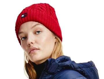 Czapka Tommy Hilfiger WOMEN SPORT BEANIE PRIMARY RED OCIEPLANA