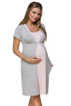 -S- Lupoline 3125 koszula ciążowa szaro-różowa
