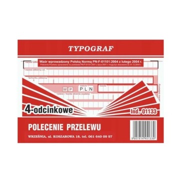 POLECENIE PRZELEWU A6 4-ODC. TYPOGRAF 01133