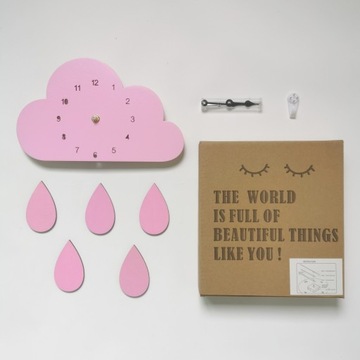 Детские настенные часы розовое облако с каплями дождя