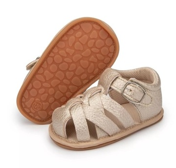 КОЖАНЫЕ САНДАЛИИ для девочек 17/18 11см Сандалии ЗОЛОТЫЕ 0-6 месяцев ПУ КОЖА