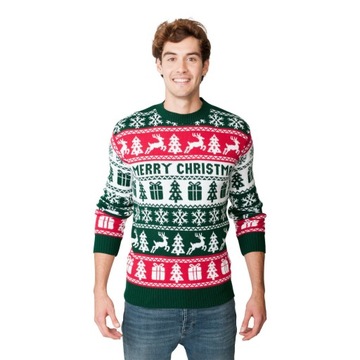 ZIELONY SWETER ŚWIĄTECZNY WZÓR MERRY CHRISTMAS XXL