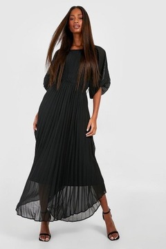 Boohoo maxi czarna suknia plisowana 44