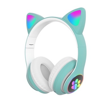 SŁUCHAWKI BLUETOOTH BEZPRZEWODOWE MODEL KOCIE USZY FIRMA OEM KOLOR MIĘTA