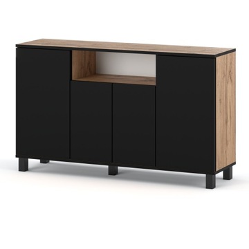 KOMODA SZAFKA DĄB WOTAN CZARNA 140CM LOFT 4 DRZWI