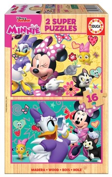 Educa Puzzle 2 x 16 Myszka Minnie Daisy drewniane