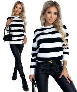 Stylowa Kobieca BLUZA W PASY Luźna Wygodna L_40