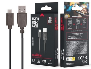 MAXLIFE KABEL USB - USB - C 0,2M 2A FAST CHARGE