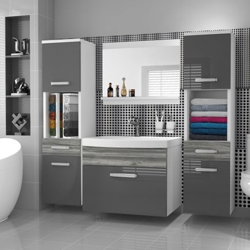 Мебель для ванной комнаты с ЗЕРКАЛОМ и ГЛЯНЦЕВОЙ РАКОВИНОЙ