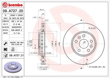 BREMBO 09.A727.21 ДИСК ГАЛЬМІВНА (1 ШТ) 