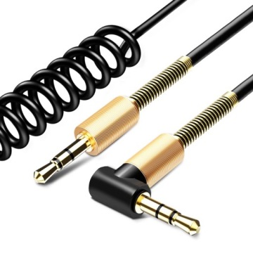 KABEL KĄTOWY JACK 1M AUX MINI SPRĘŻYNOWY GOLD HQ