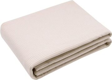 Cienka Narzuta Pled 100% Bawełniany Wafel 150x200 cm Beżowy