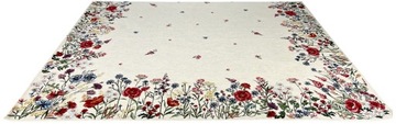 OBRUS POLANA ŁĄKA KWIATY 98X98 SERWETA GOBELINOWA DEKORACYJNA TKANA BEŻOWA