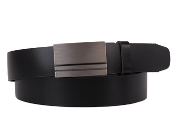 SKÓRZANY Pasek AUTOMAT garnitur jeans 3,5cm CZARNY