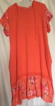 Sukienka midi len, kaptur orange Italy - 30%