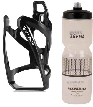 WESTBIKIN Koszyk na Bidon BLACK Lekki i Trwały 42g + Bidon ZEFAL Magnum