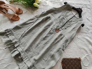 ITALY LNIANA SUKIENKA LEN TRAPEZOWA PRZED KOLANO KHAKI XLBIURO BOHO XS/S