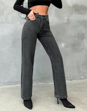 shein szare proste spodnie jeansowe z wysokim stanem NJ2 zpx M