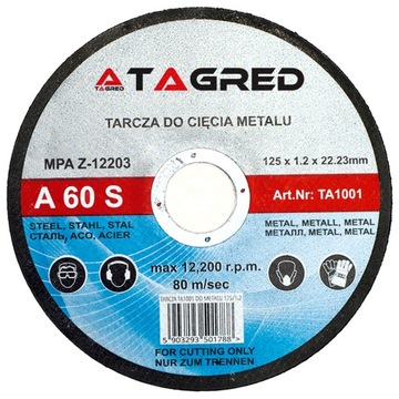 TARCZA DO CIĘCIA METALU STALI 125 1.2 INOX TARCZE