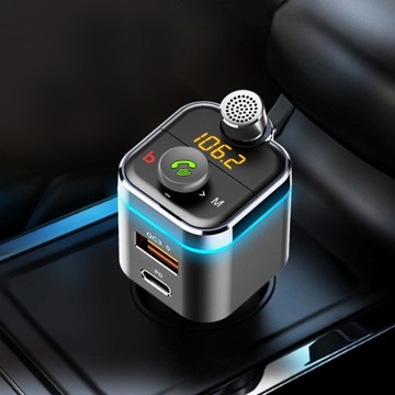 TRANSMITER BLUETOOTH AUDIO FM MP3 SZYBKA ŁADOWARKA USB SD LCD QC3.0 RGB