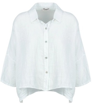 Oversizowa koszula lniana tapezowa luźna LAILA (Biały)