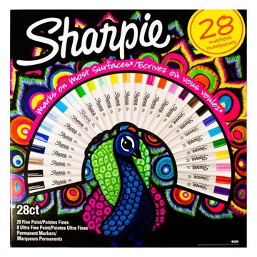 Маркеры Sharpie CREATIVE перманентные мелкие 28 цветов ПАВЛИН В ПОДАРОК