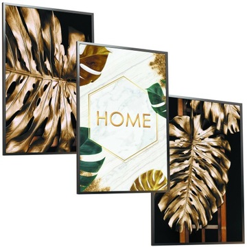 30x40 ZESTAW OBRAZY W RAMIE PLAKATY RAMKA HOME MONSTERA ZŁOTA SALON BOHO