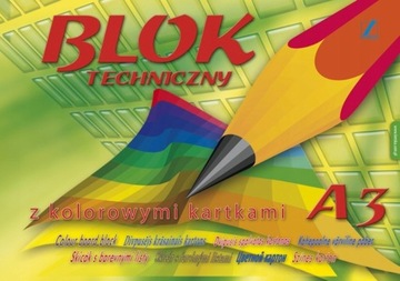 Blok techniczny A3, kolorowy,10 kart KRESKA