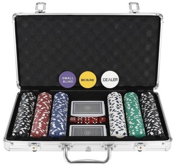 LUKSUSOWY ZESTAW DO POKERA TEXAS HOLD'EM ŻETONY KARTY KOŚCI WALIZKA PREZENT
