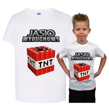 Koszulka Dziecięca z Imieniem Minecraft TNT Bluzka Prezent 128 cm