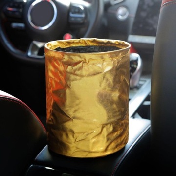 Складная корзина для мусора в подлокотнике, ведро для хранения, искусственная кожа, золото.