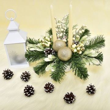 РОЖДЕСТВЕНСКИЕ УКРАШЕНИЯ УКРАШЕНИЕ СТОЛА ИСКУССТВЕННЫЕ ЦВЕТЫ СВЕЧИ ДОМ