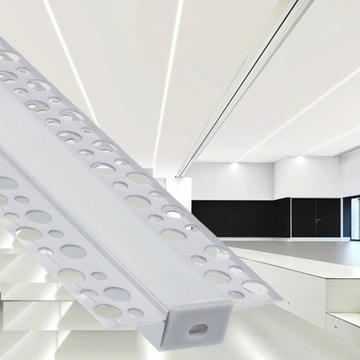 Profil LED Regips 1m Do Taśm LED Anodowany klosz mleczny zaślepki Zestaw