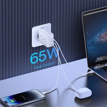 БЫСТРОЕ СЕТЕВОЕ ЗАРЯДНОЕ УСТРОЙСТВО BASEUS GaN 65 Вт, 2 порта USB-C, USB МОЩНЫЙ БЛОК ПИТАНИЯ 65 Вт